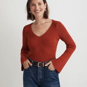 Madewell Flared-Sleeve V-Neck Sweater